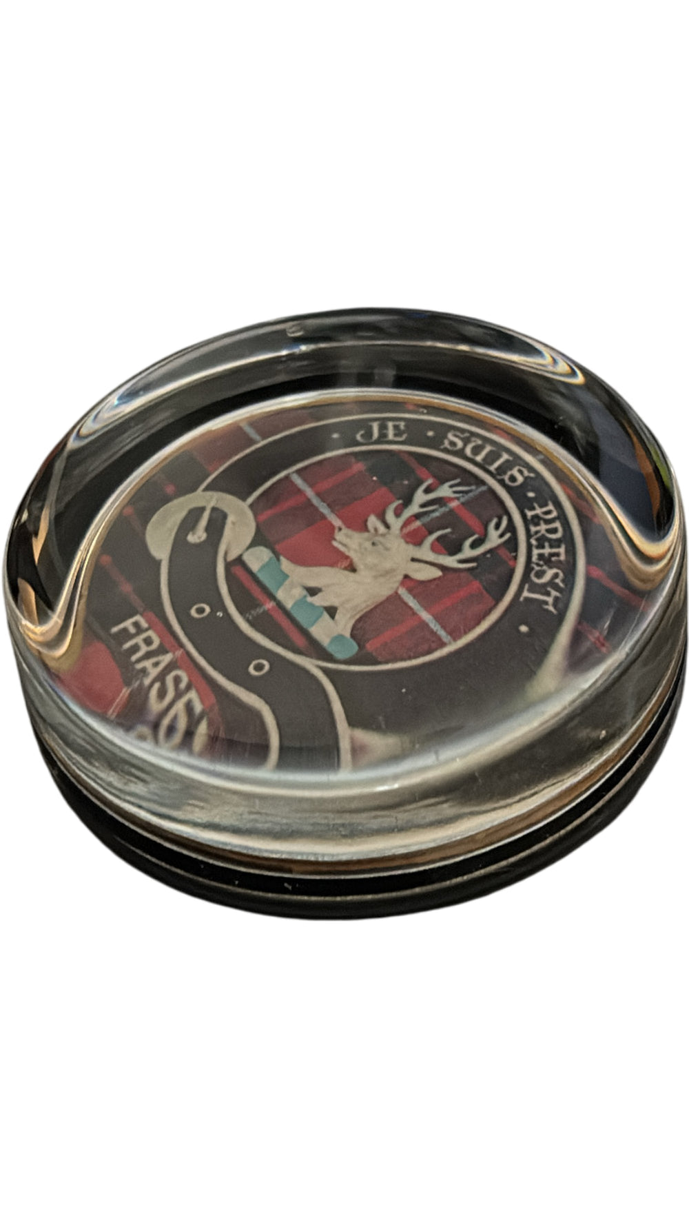 Scottish Clan Fraser Badge Je Suis Prest Tartan Paper Weight - Think Vintage ltd