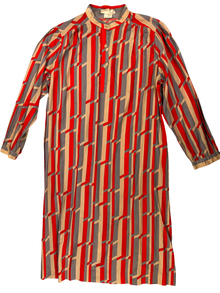 Selective Marketplace Red Geometric Long Sleeved Dress - XL - Think Vintage