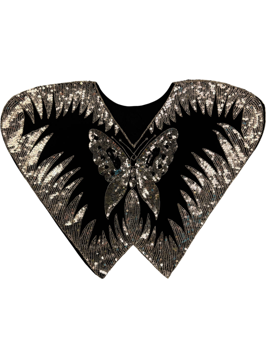 Sequin Butterfly Applique Patch Black Rayon - L - Think Vintage