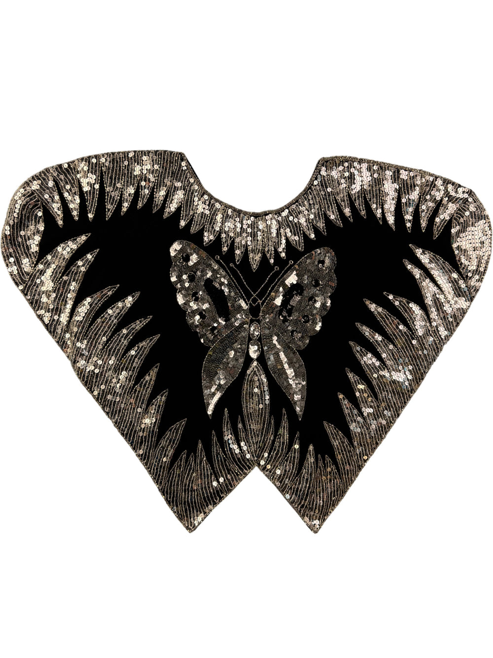 Sequin Butterfly Applique Patch Black Rayon - L - Think Vintage
