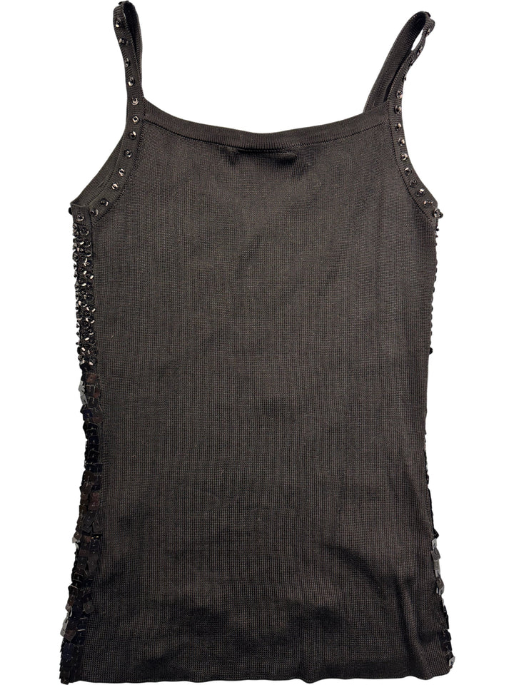 Sequin Embellished Black Sleeveless Top - S - Think Vintage