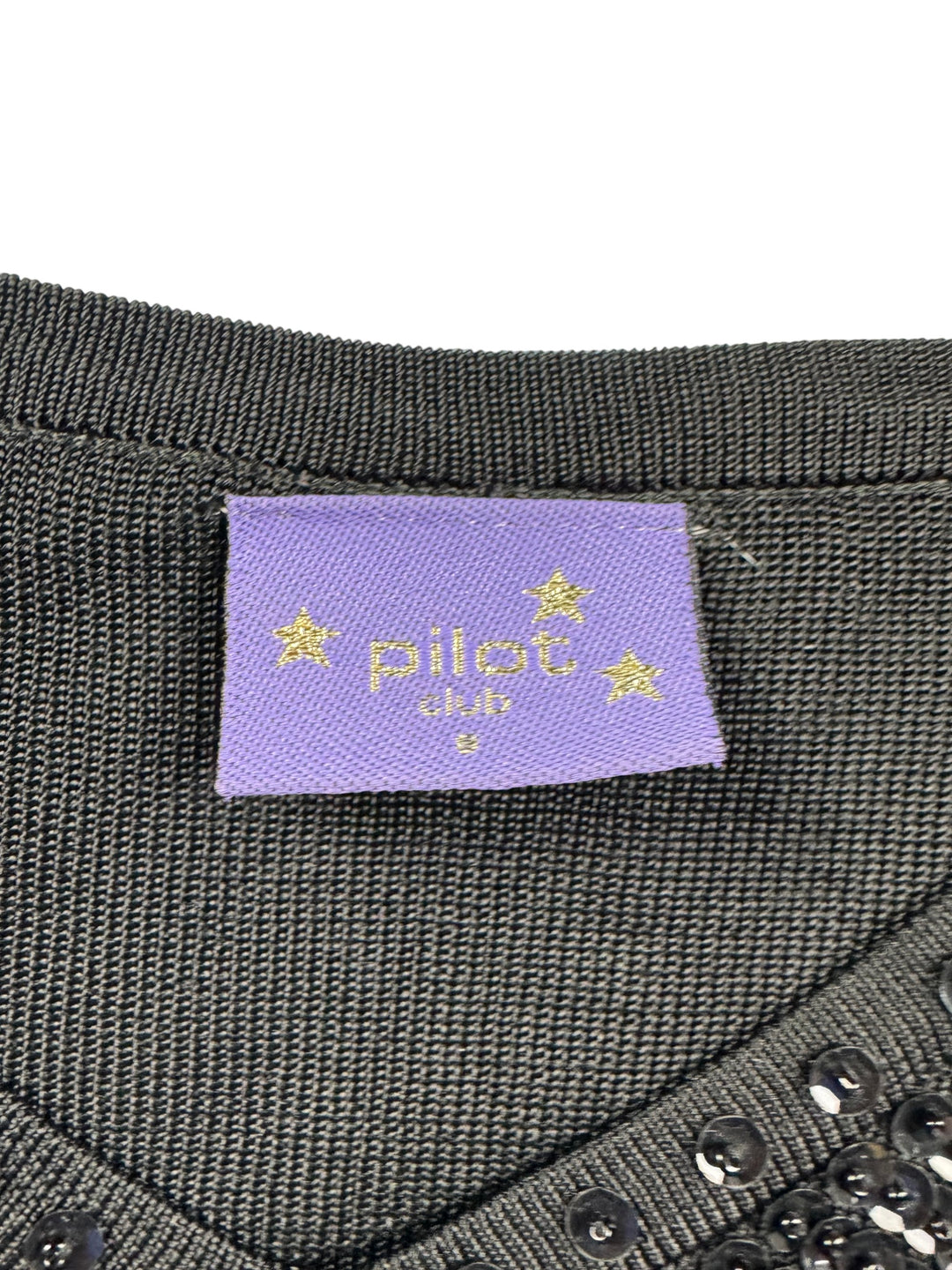 Sequin Embellished Black Sleeveless Top - S - Think Vintage