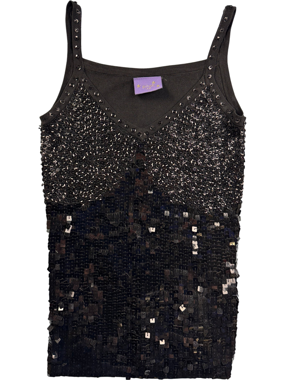 Sequin Embellished Black Sleeveless Top - S - Think Vintage Online Ltd
