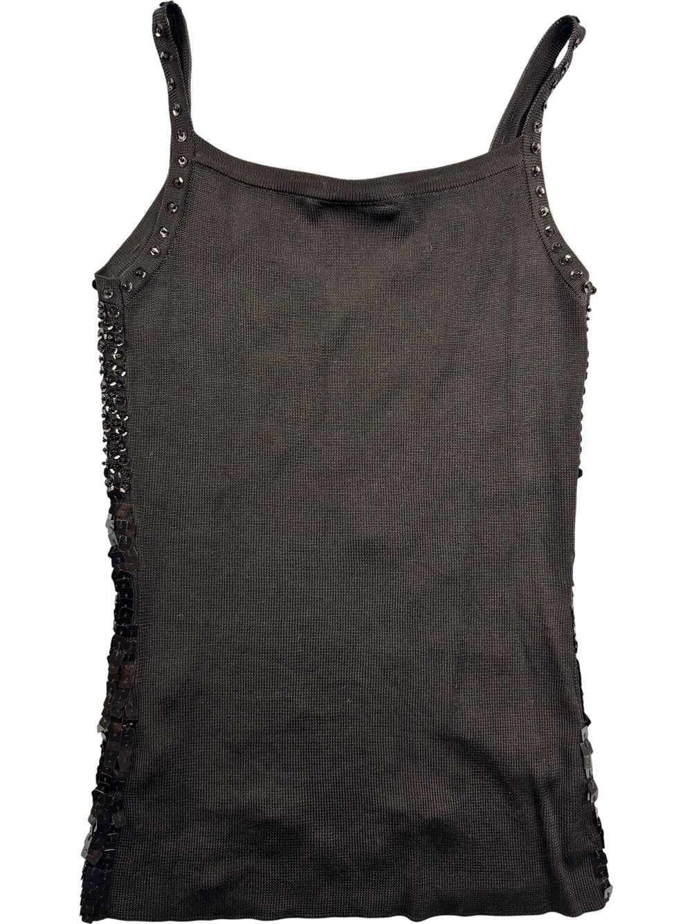 Sequin Embellished Black Sleeveless Top - S - Think Vintage ltd