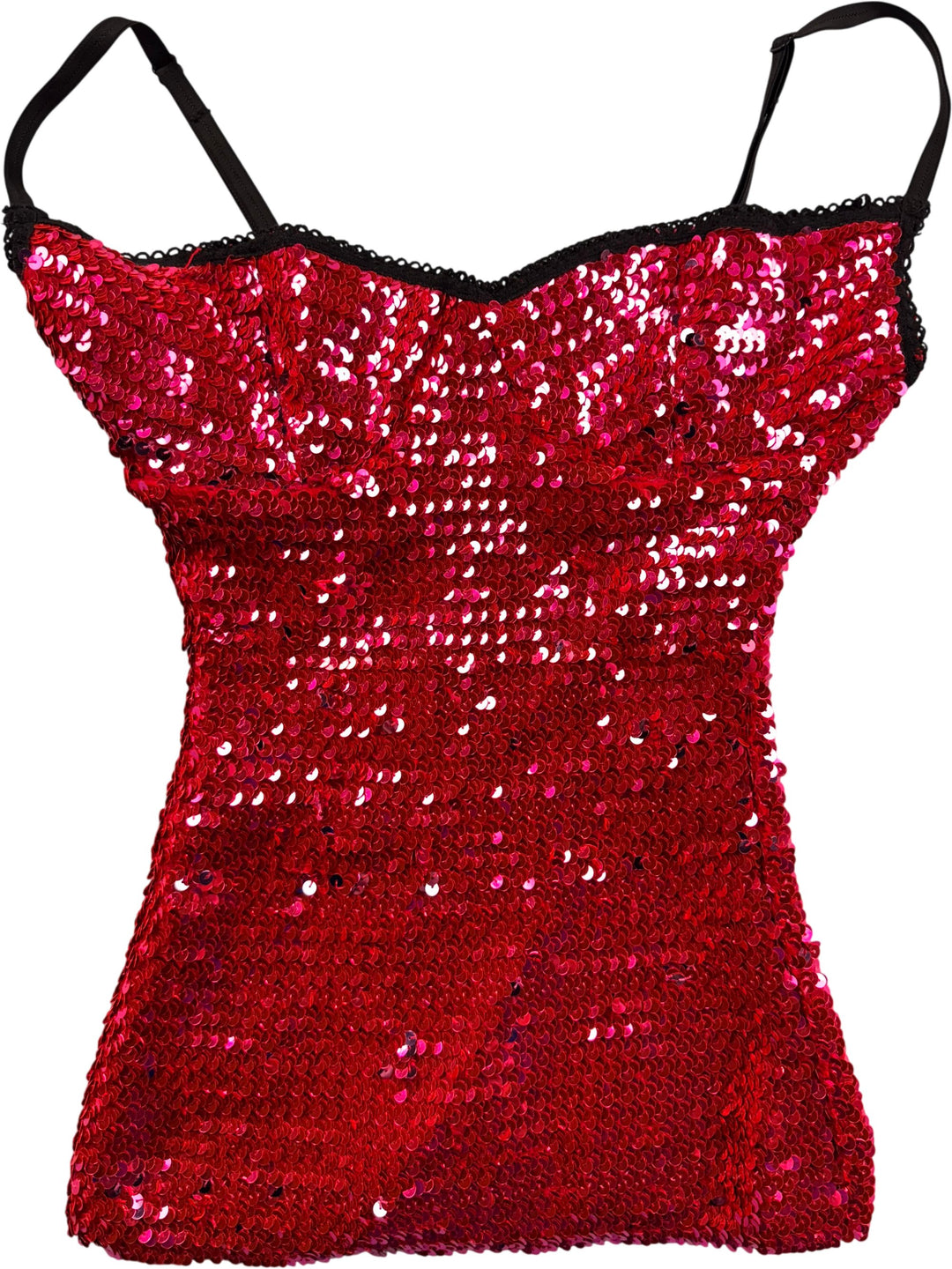 Sequin Red Spaghetti Strap Top - S - Think Vintage
