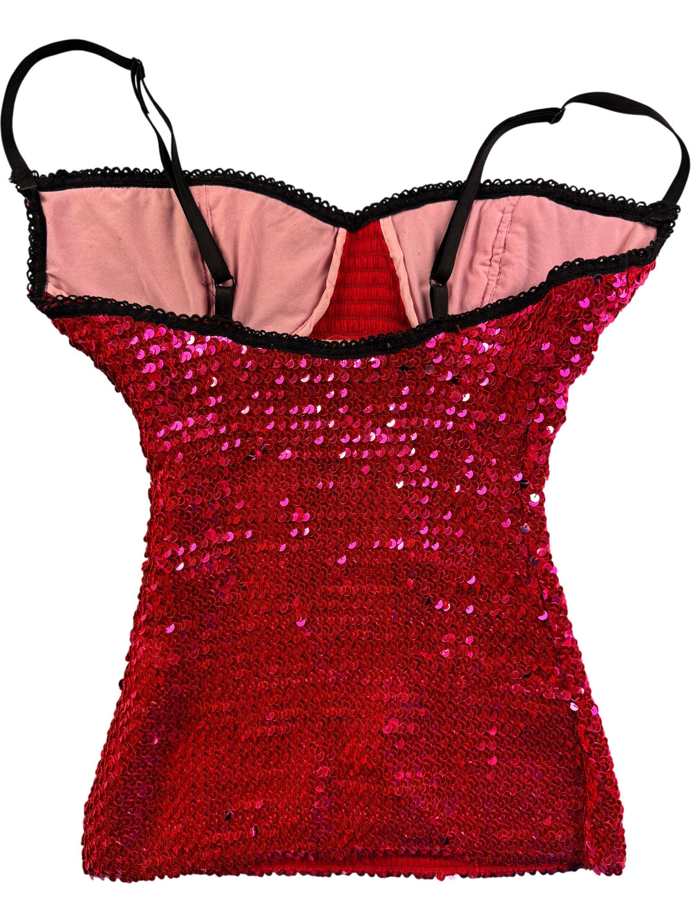 Sequin Red Spaghetti Strap Top - S - Think Vintage