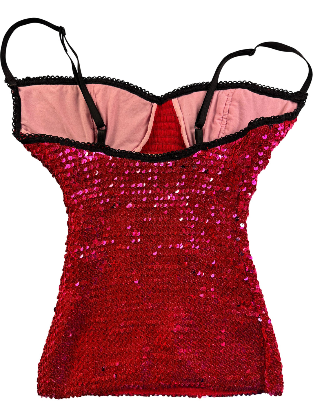 Sequin Red Spaghetti Strap Top - S - Think Vintage