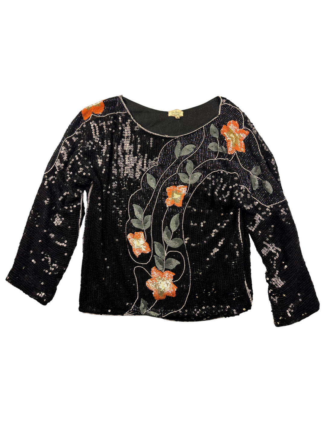 Sequin Silk Floral Black Jacket - M/L - Think Vintage Online Ltd