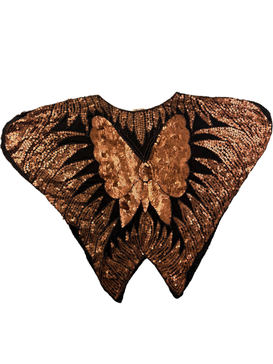 Sequined Black and Gold Butterfly Silk Top - L
