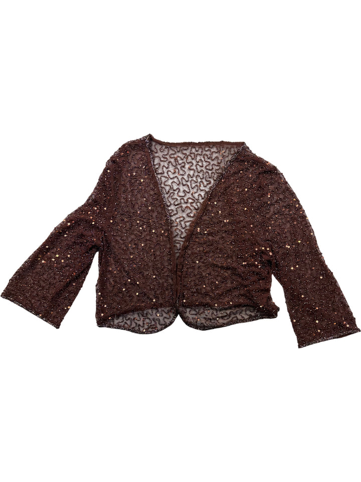 Sequined Brown Bolero Jacket - S - Think Vintage ltd