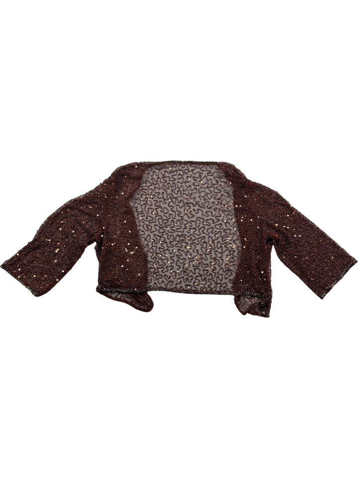 Sequined Brown Bolero Jacket - S - Think Vintage ltd