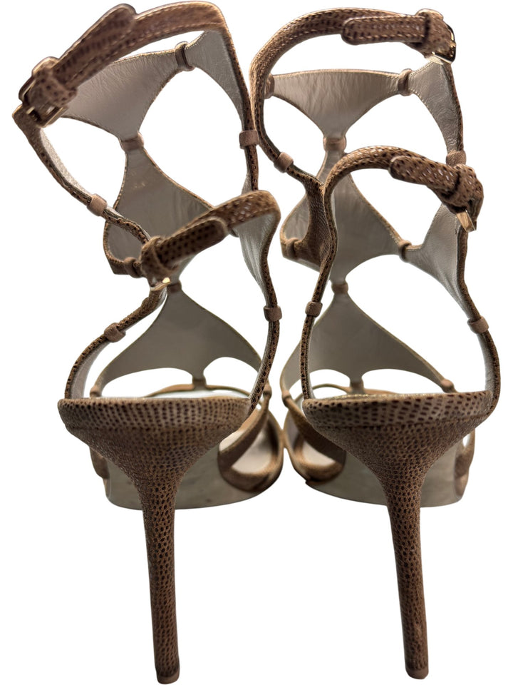 Sergio Rossi Brown Peep Toe High Heels - 6.5 - Think Vintage ltd