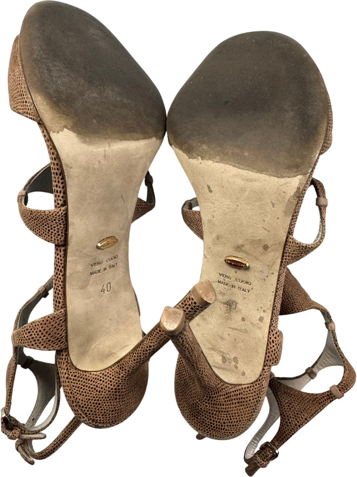 Sergio Rossi Brown Peep Toe High Heels - 6.5 - Think Vintage ltd