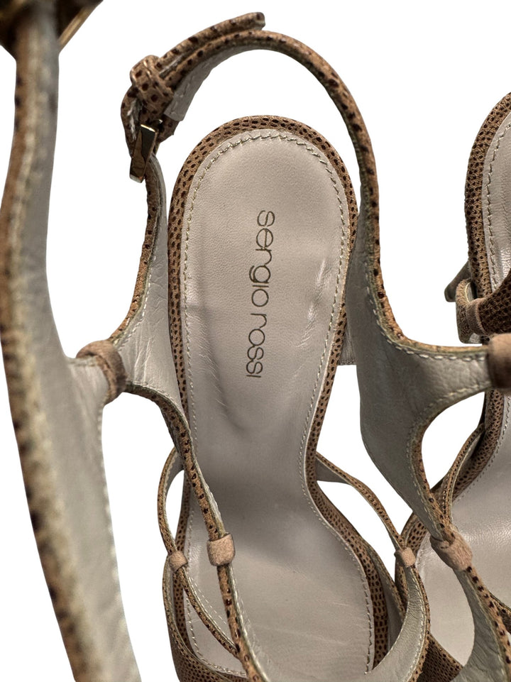 Sergio Rossi Brown Peep Toe High Heels - 6.5 - Think Vintage ltd