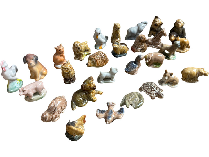 Set of 28 Miniature Animal Figurines Collection Ceramic Pottery - Think Vintage