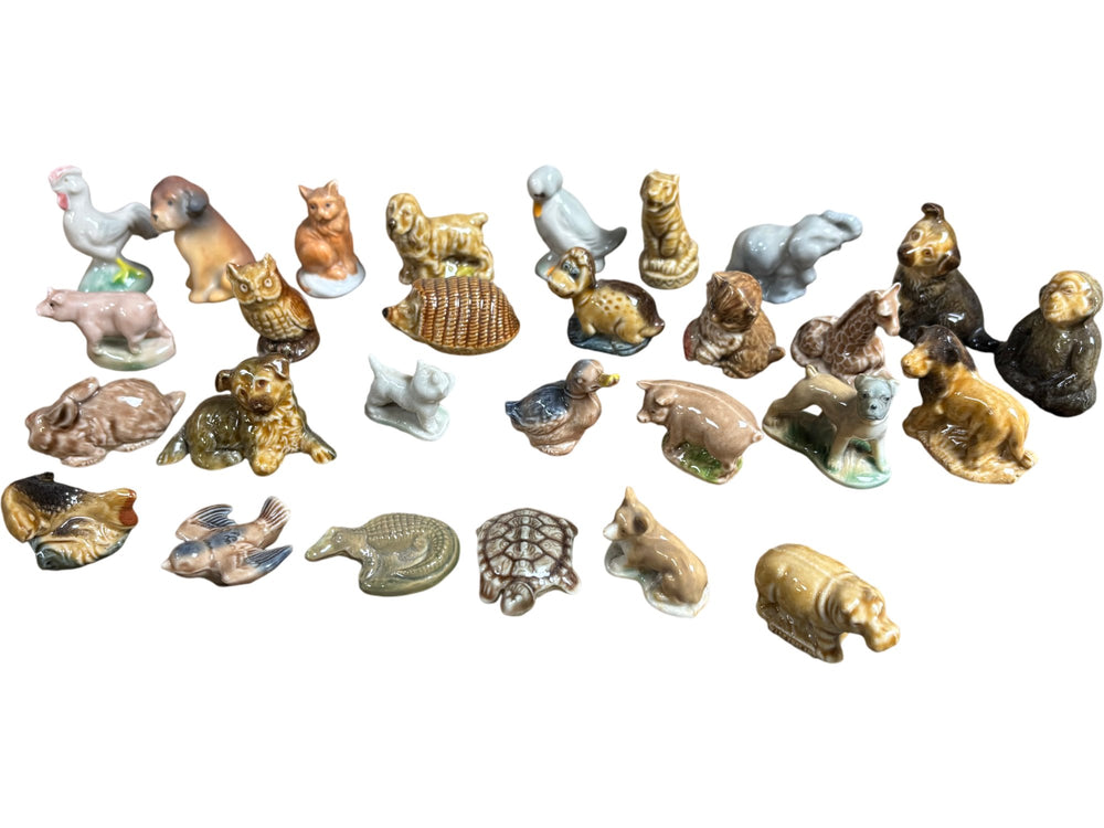 Set of 28 Miniature Animal Figurines Collection Ceramic Pottery - Think Vintage