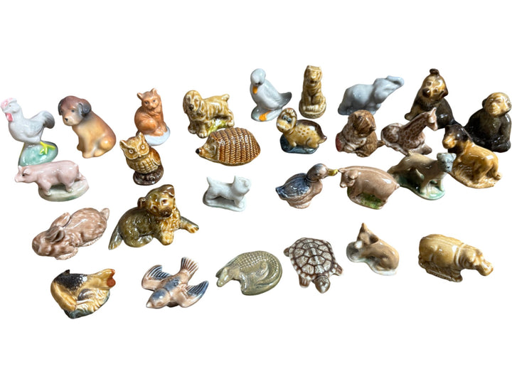 Set of 28 Miniature Animal Figurines Collection Ceramic Pottery - Think Vintage