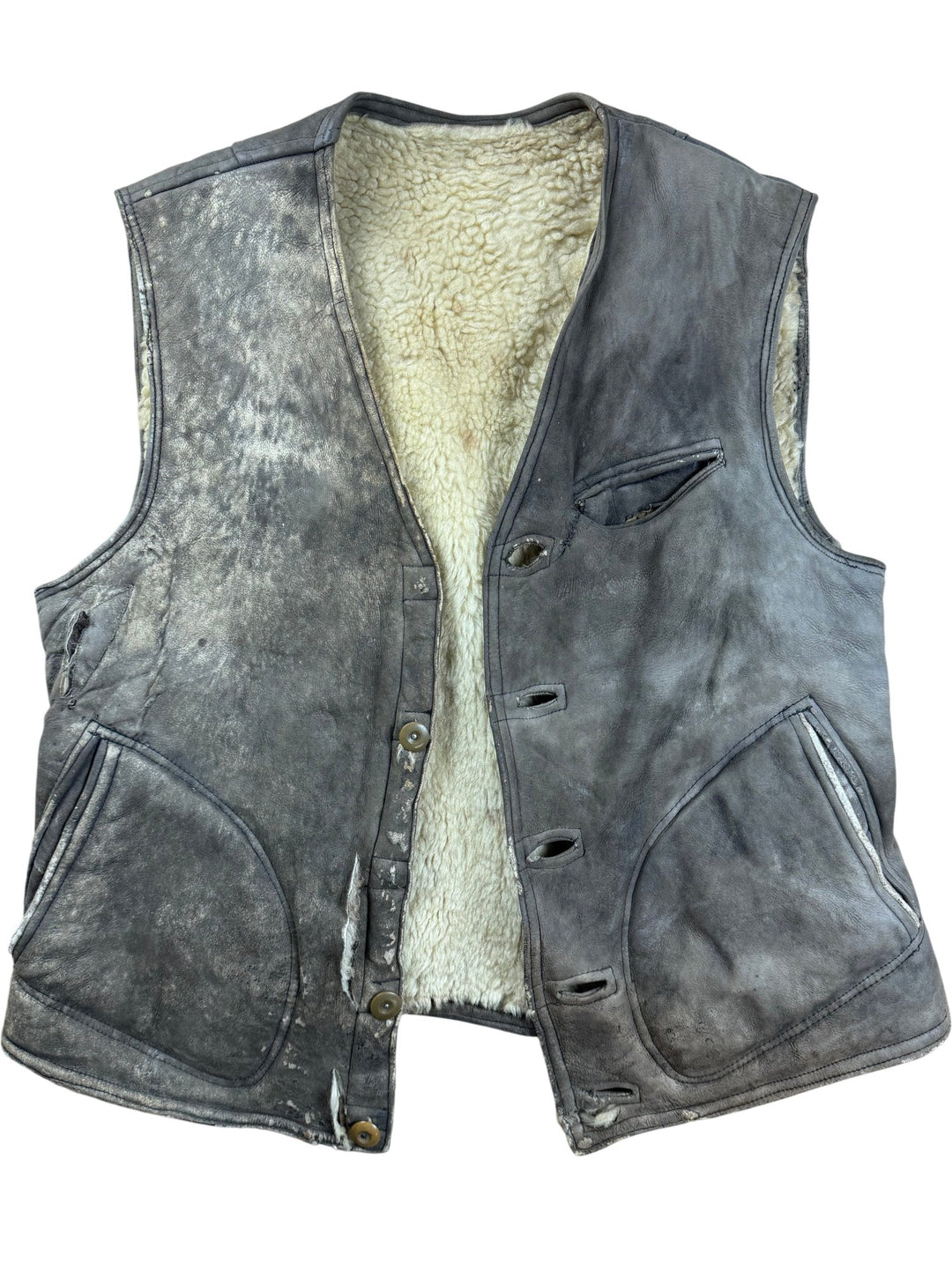 Shearling Lined Leather Waistcoat - Think Vintage ltd