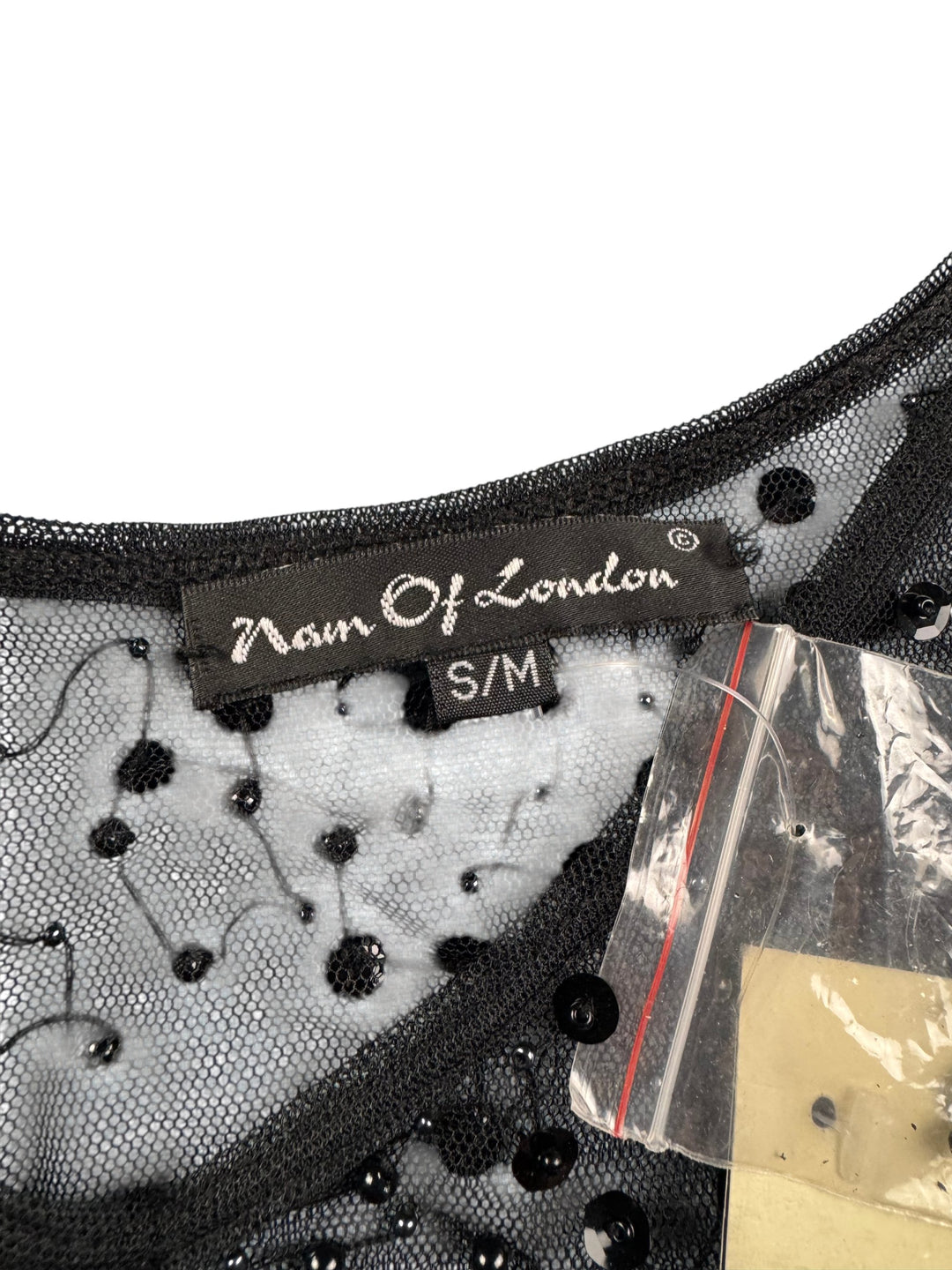 Sheer Black Embellished Long Sleeved Blouse - S - Think Vintage