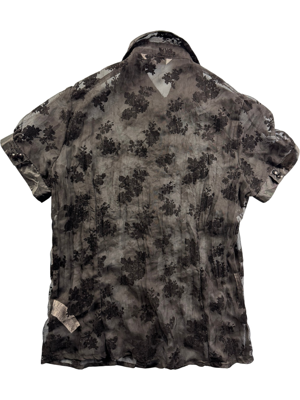 Sheer Black Floral Blouse - S - Think Vintage