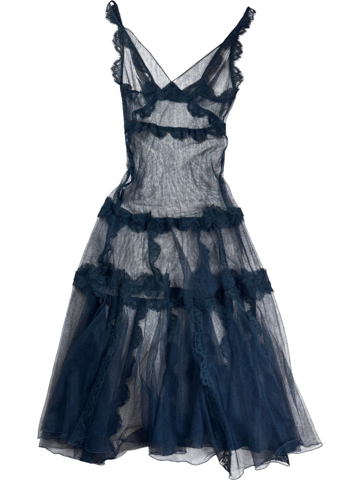 Sheer Black Lace Dress - XS - Think Vintage ltd