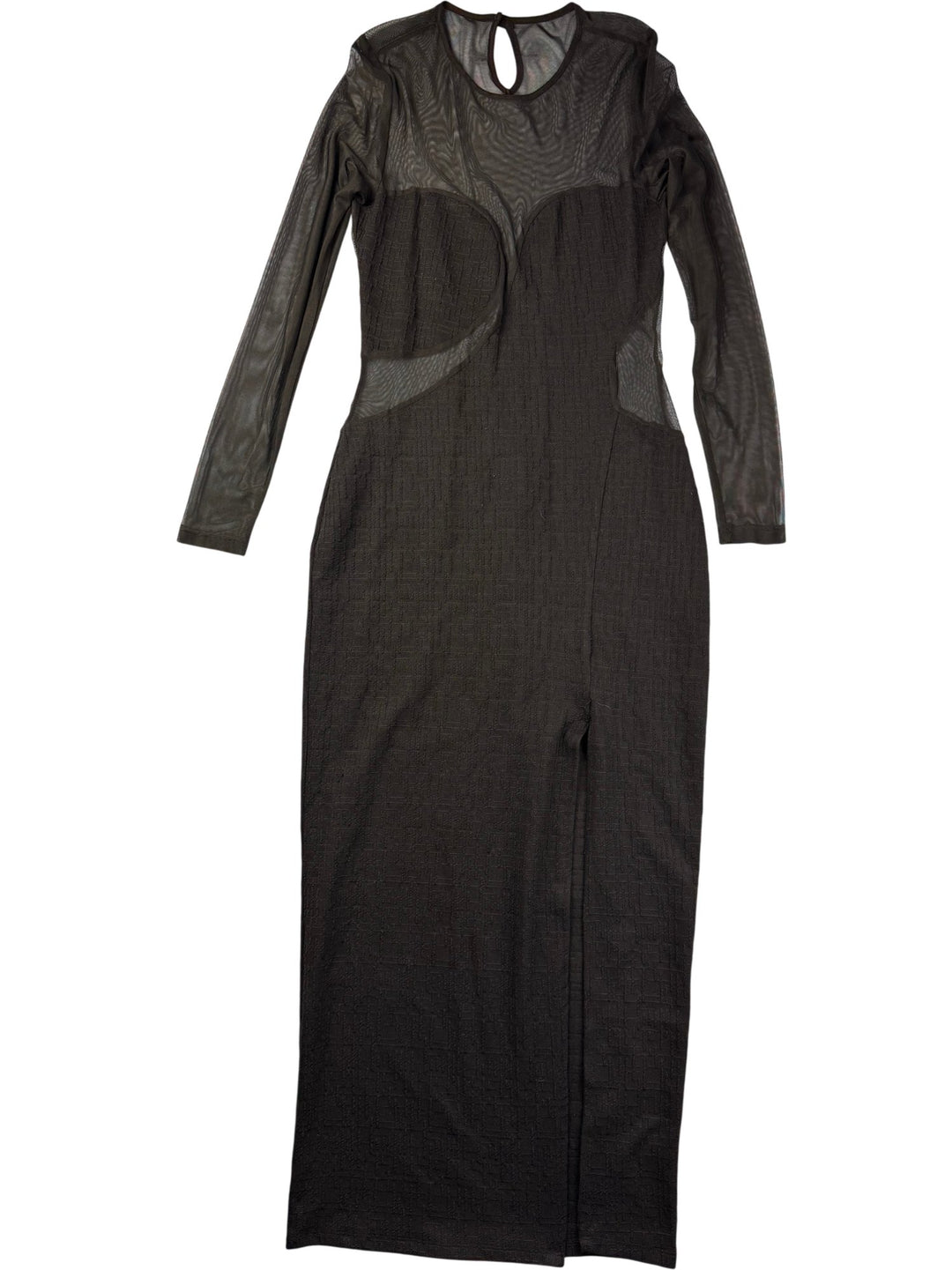 Sheer Panel Long Sleeve Dress - S - Think Vintage ltd