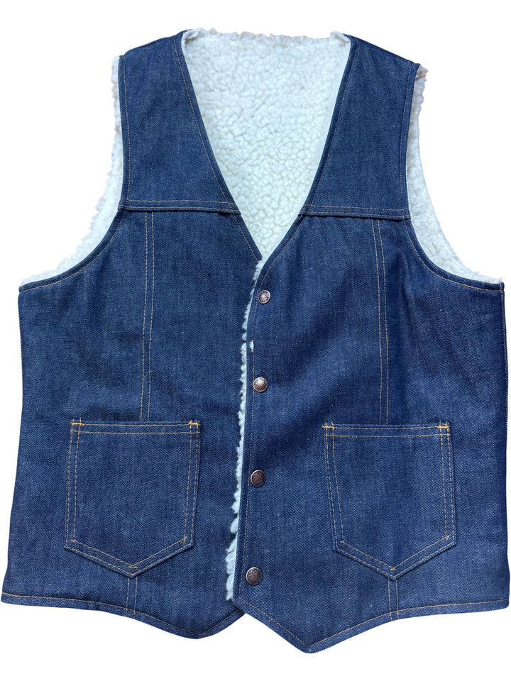 Sherpa Lined Denim Vest Jacket - M