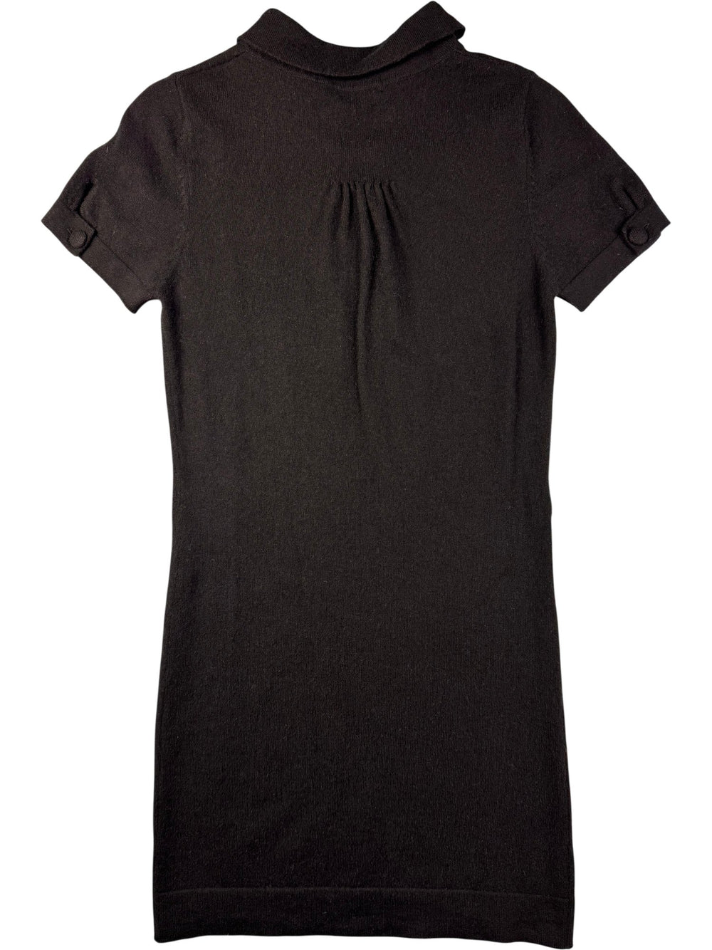 Short Sleeved Black Dress With Button Detail - S - Think Vintage ltd
