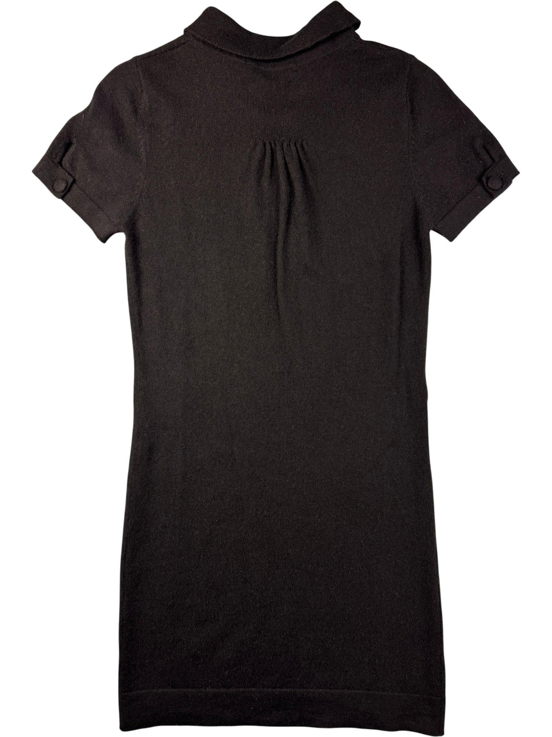 Short Sleeved Black Dress With Button Detail - S - Think Vintage ltd