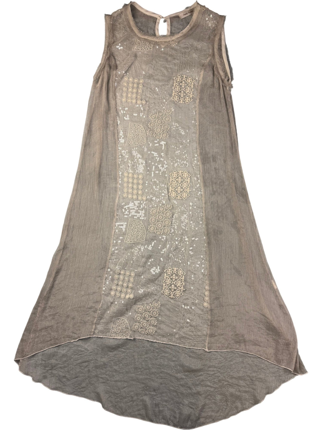 Simply Couture Beige Embroidered Sleeveless Dress - M - Think Vintage ltd