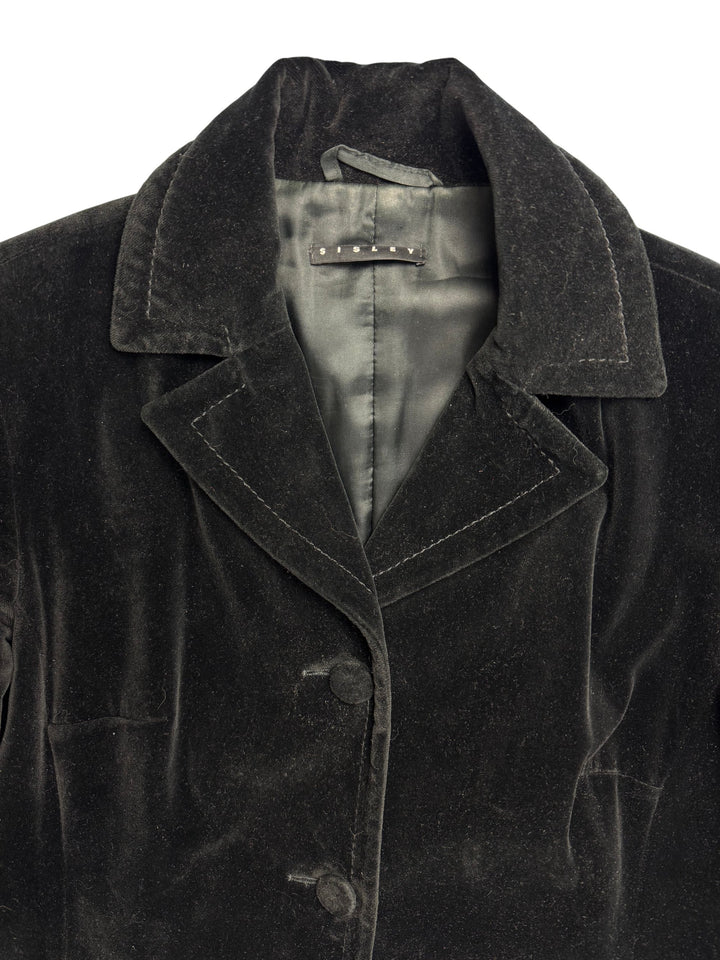 Sisley Black Long Overcoat - L - Think Vintage