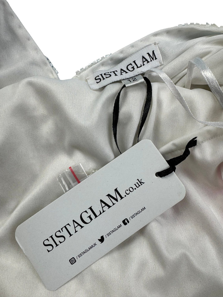 Sistaglam Gracey White Embellished Gown - S - Think Vintage ltd