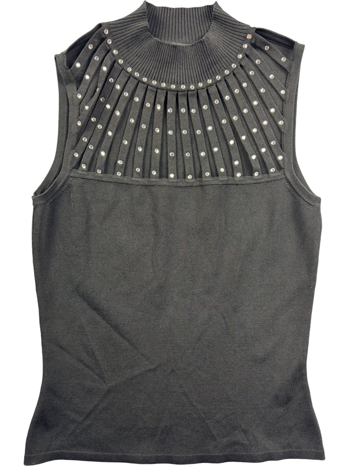 Sleeveless Knit Top with Embellished Neck - S - Think Vintage Online Ltd