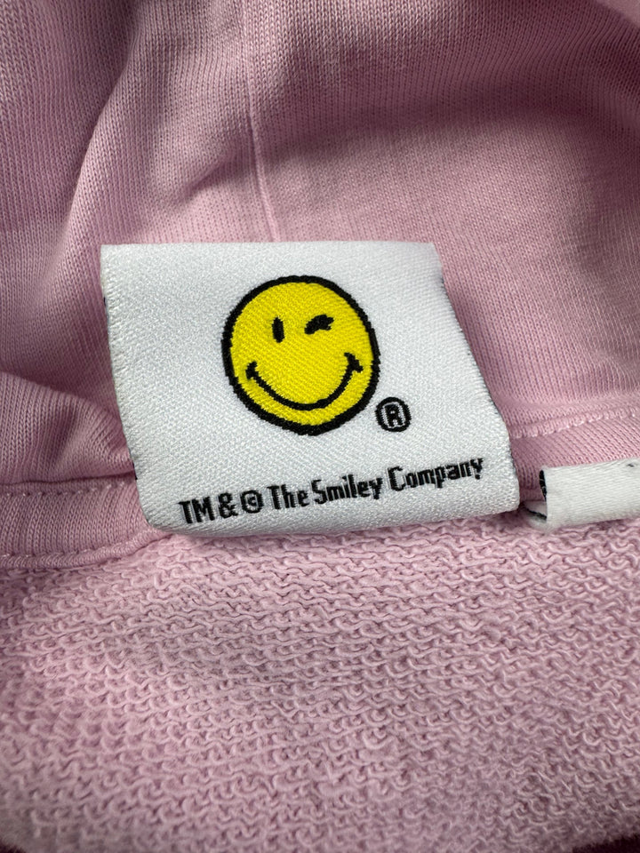 Smiley World Pink Crop Hoodie - M - Think Vintage