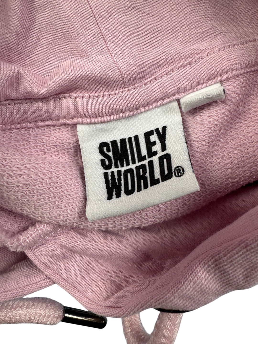 Smiley World Pink Crop Hoodie - M - Think Vintage Online Ltd