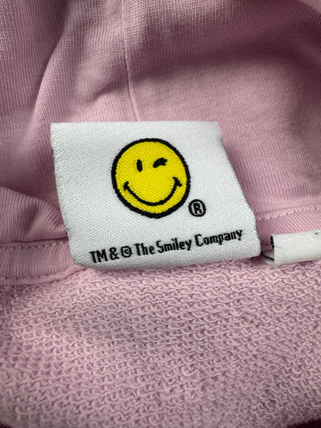 Smiley World Pink Crop Hoodie - M - Think Vintage Online Ltd