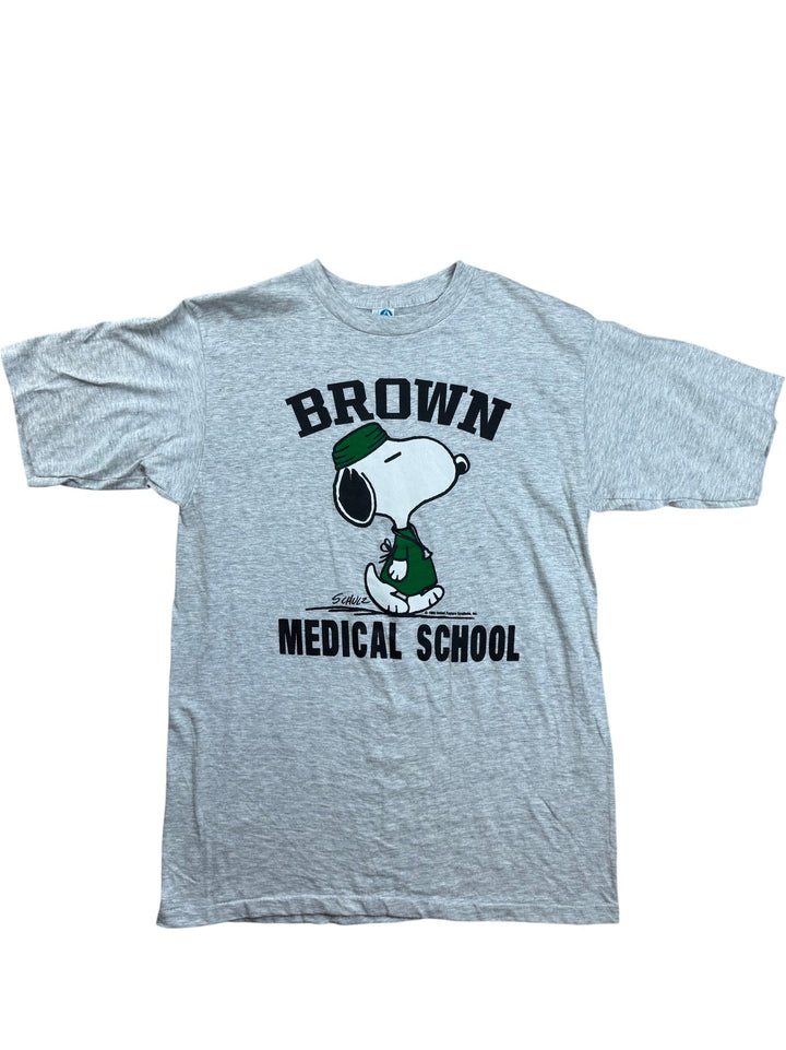 Snoopy Brown Medical School Grey T-Shirt - M - Think Vintage ltd