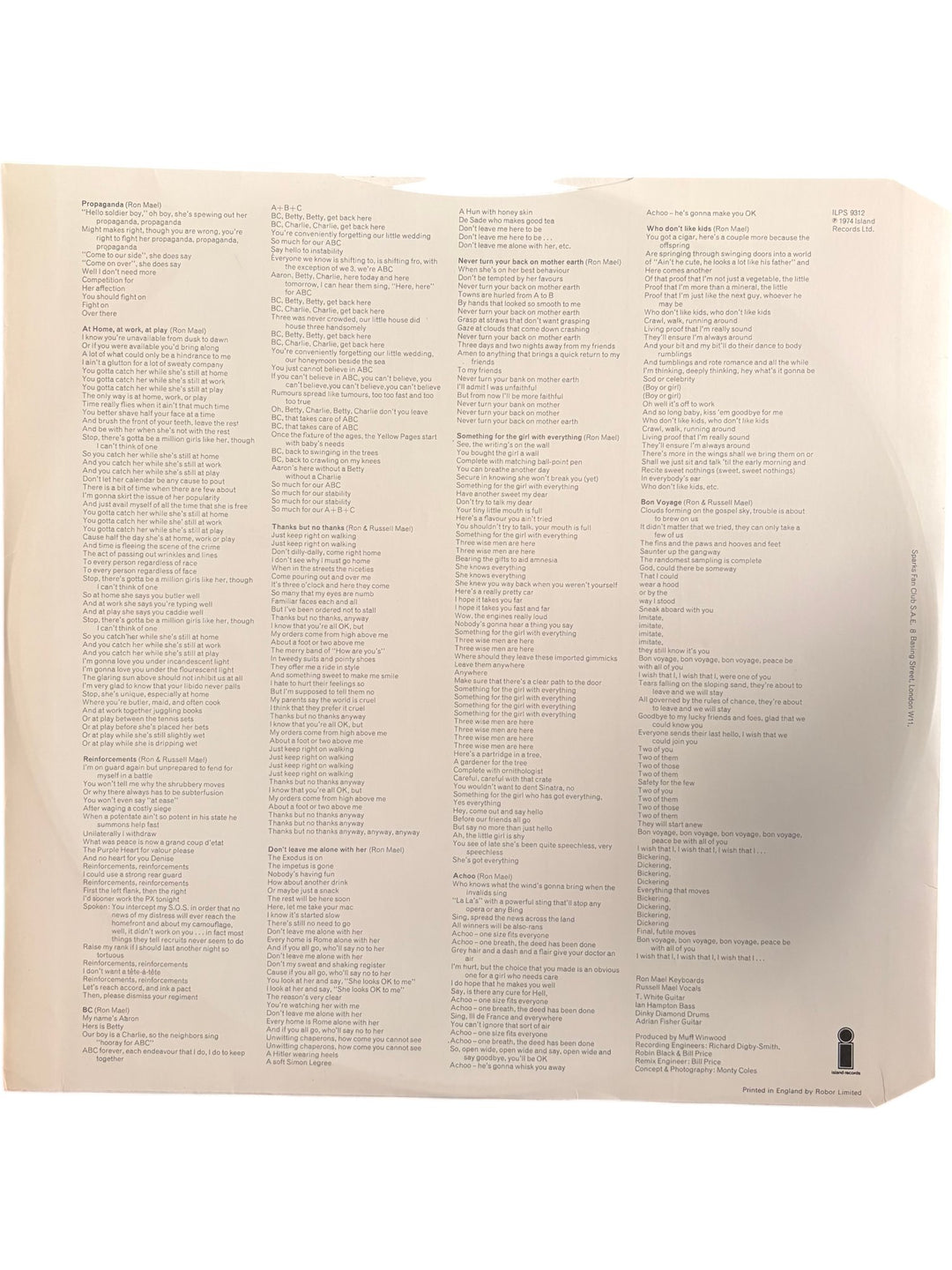 Sparks Propaganda LP Album - Fair - Think Vintage ltd