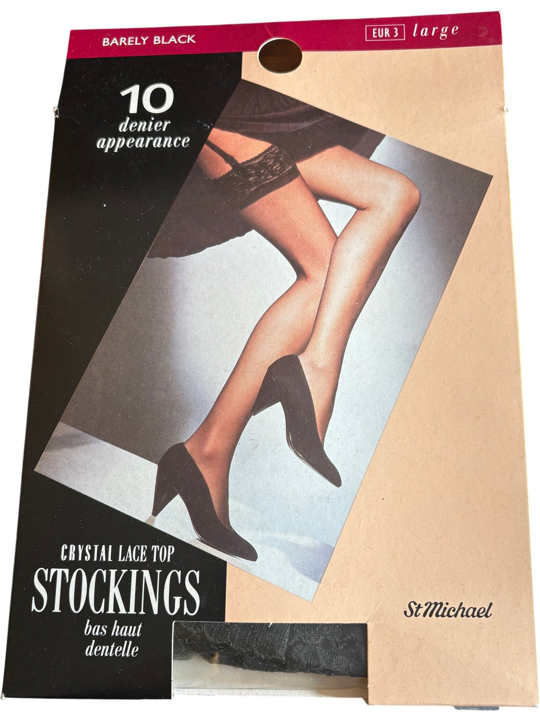 St Michael Barely Black Lace Top Stockings - Think Vintage ltd