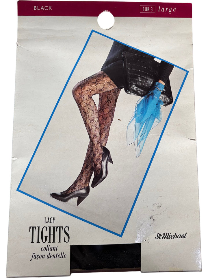 St Michael Black Lacy Tights - Think Vintage ltd
