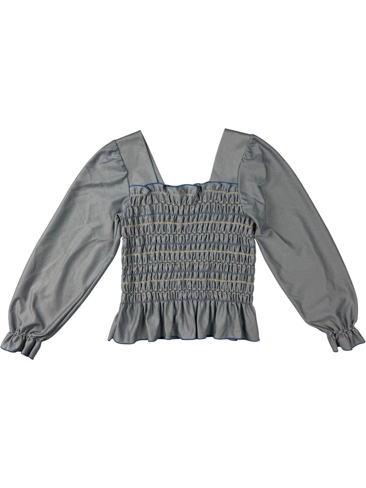 St Michael Blue Long Sleeve Blouse - Think Vintage