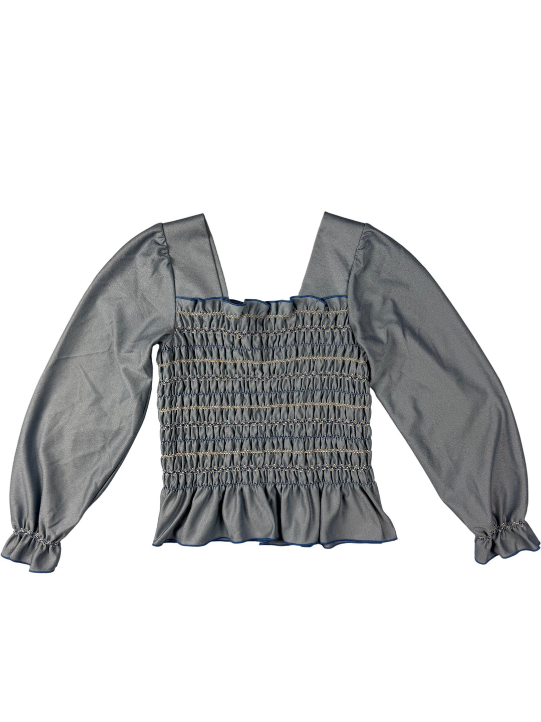 St Michael Blue Long Sleeve Blouse - Think Vintage