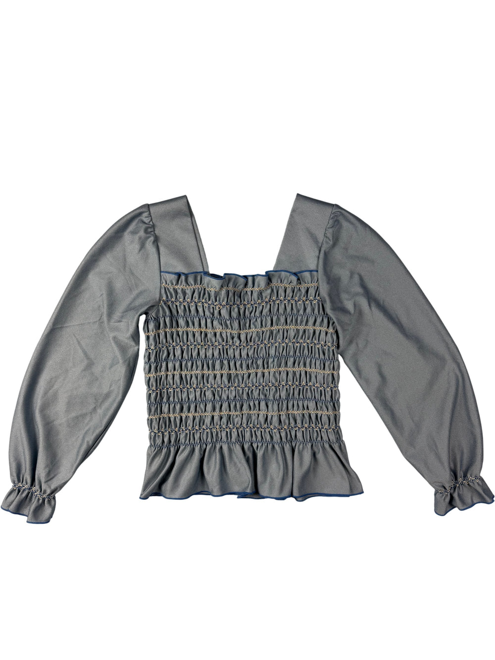 St Michael Blue Long Sleeve Blouse - Think Vintage Online Ltd