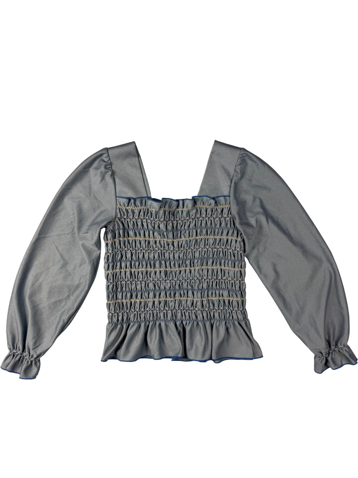 St Michael Blue Long Sleeve Blouse - Think Vintage Online Ltd