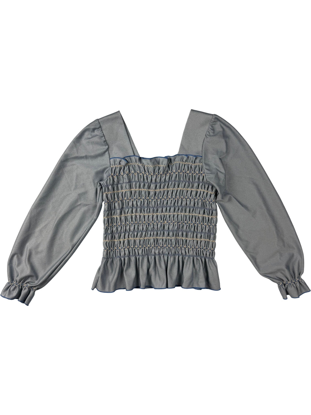 St Michael Blue Long Sleeve Blouse - Think Vintage ltd