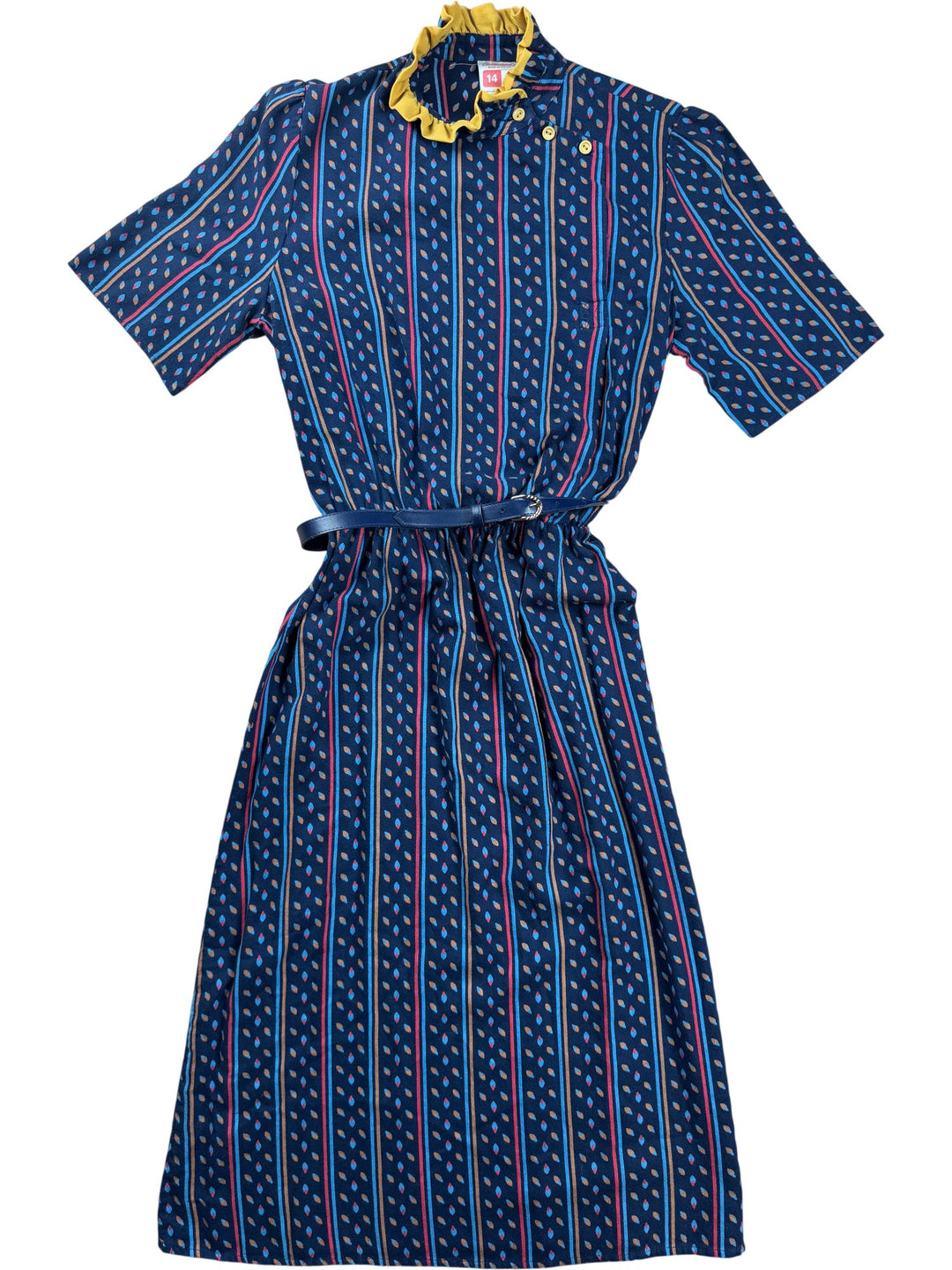 St Michael Blue Patterned Dress - S - Think Vintage ltd