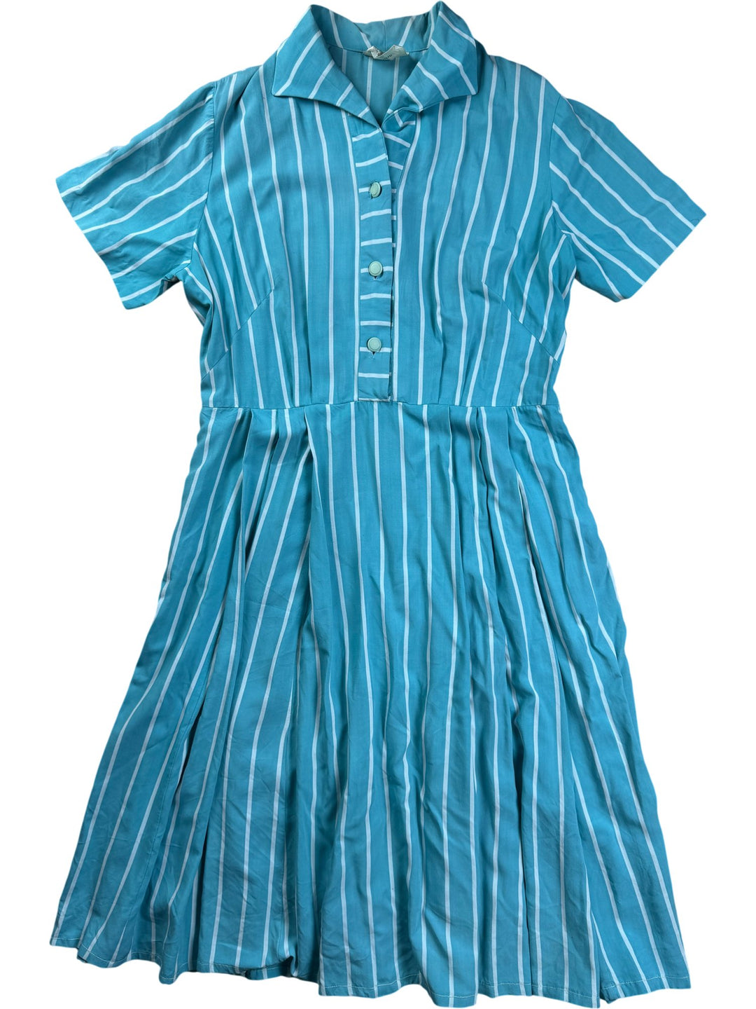 St Michael Blue Striped Dress - M - Think Vintage ltd