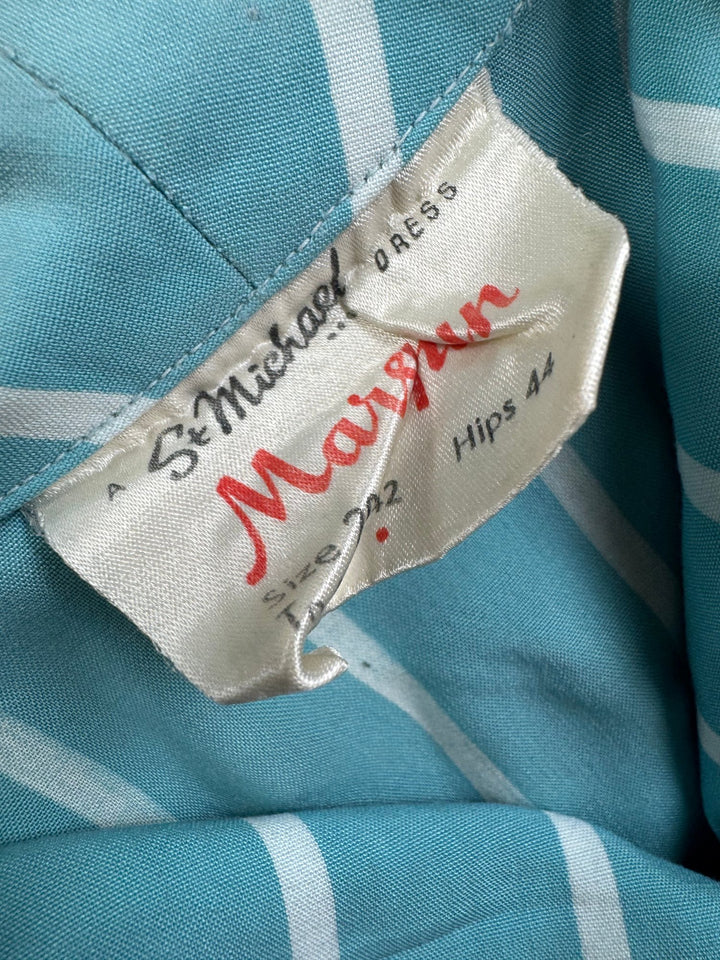 St Michael Blue Striped Dress - M - Think Vintage ltd