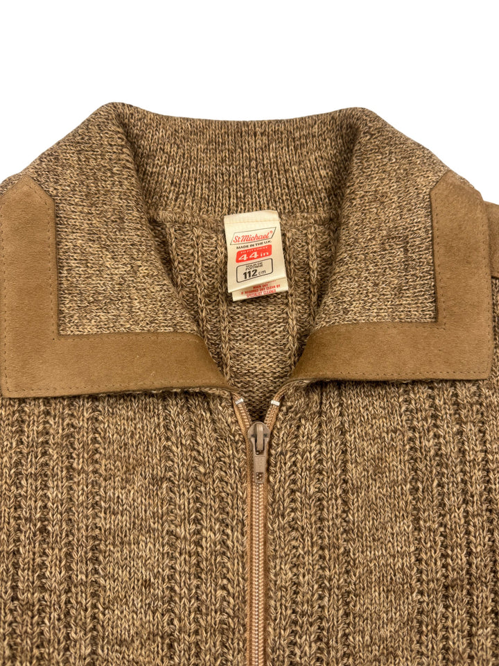 St Michael Brown Knit Zipper Cardigan - L - Think Vintage ltd