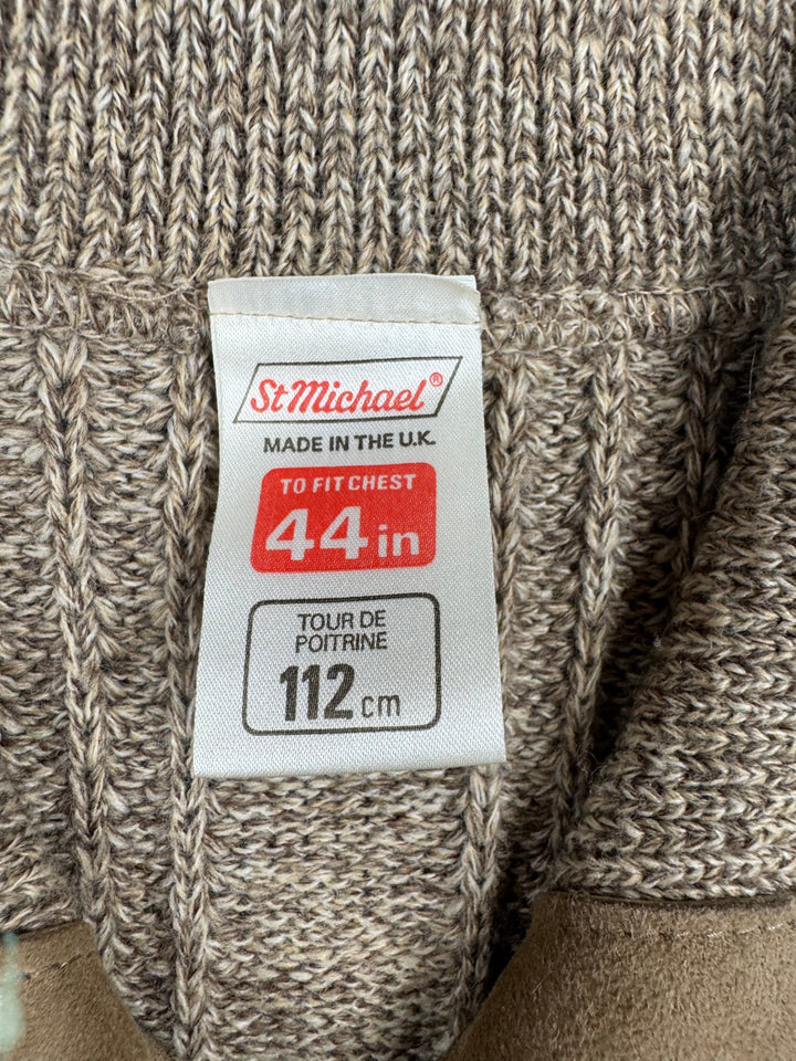 St Michael Brown Knit Zipper Cardigan - L - Think Vintage ltd